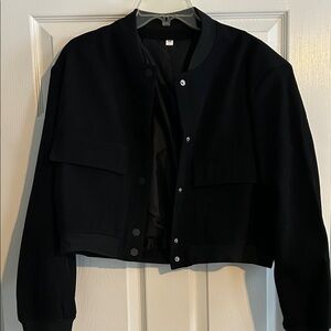 Black Cropped Bomber Jacket